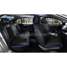 Комплект чехлов на весь салон 5D ARGON PLUS, каркасные, материал ЭкоКожа-замша, цвет черный, строчка черная/синяяя, кант синий