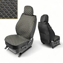 Комплект накидок на весь салон лен звезда ромб plus, ткань лён, закрытые бока-гармошка лён, спинка лен, цвет черный, строчка бежевая, кант черный