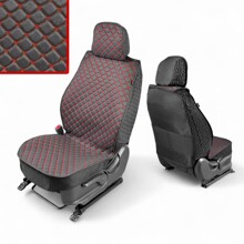 Комплект накидок на весь салон лен звезда ромб plus, ткань лён, закрытые бока-гармошка лён, спинка лен, цвет черный, строчка красная, кант черный