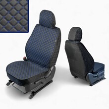 Комплект накидок на весь салон лен звезда ромб plus, ткань лён, закрытые бока-гармошка лён, спинка лен, цвет черный, строчка синяя, кант черный