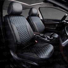 Накидки на передние сиденья KING NEXT 2 FRONT, материал терморомб + экокожа, цвет черный, строчка белая