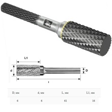 Борфреза твердосплавная цилиндрическая, тип а, 6 мм, двойная насечка, в боксе