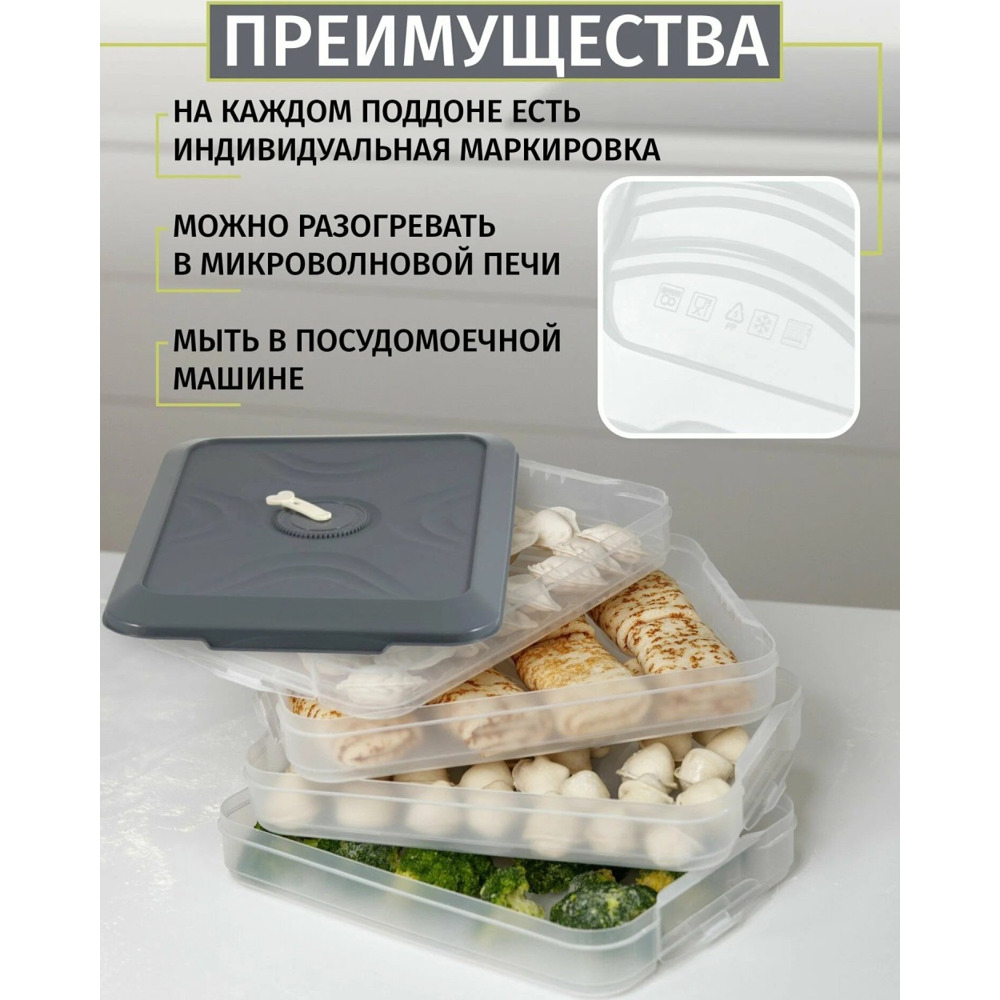 Контейнер для заморозки многоуровневый, 4 яруса, 300*205*150 мм, цвет графит Контейнер для заморозки многоуровневый, 4 яруса, 300*205*150 мм, цвет графит