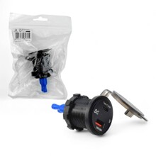 Врезной разъем 1 USB + 1 Type-C, USB 18W, Type-C 20W 12V/24V, с крышкой, цвет черный