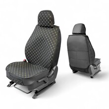 Комплект накидок на весь салон лен звезда ромб plus, закрытые бока-гармошка лен, спинка ЭкоКожа, цвет черный, строчка бежевая, кант черный