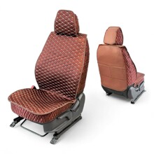 Комплект накидок на весь салон холодок cube, ткань Атлас, бока-гармошка, спинка Экокожа, цвет коричневый, строчка белая, кант коричневый