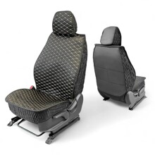 Комплект накидок на весь салон холодок cube, ткань Атлас, бока-гармошка, спинка Экокожа, цвет черный, строчка бежевая, кант черный