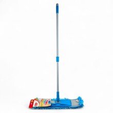 Швабра для пола насадка голубая микрофибра лапша, телескопическая ручка 120 см