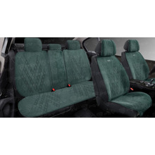 Комплект накидок на весь салон ATOM PLUS, материал алькантара, цвет зеленый, строчка зеленая, кант зеленый