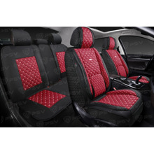 Комплект накидок на весь салон 5D Linum PLUS, материал лен, цвет черно-красный, строчка белая