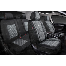 Комплект накидок на весь салон 5D Linum PLUS, материал лен, цвет черно-серый, строчка белая