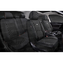 Комплект накидок на весь салон 5D Linum PLUS, материал лен, цвет черный, строчка белая