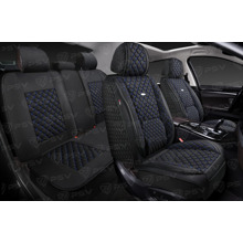 Комплект накидок на весь салон 5D Linum PLUS, материал лен, цвет черный, строчка синяя