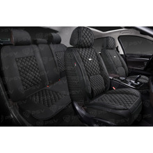 Комплект накидок на весь салон 5D Linum PLUS, материал лен, цвет черный, строчка черная