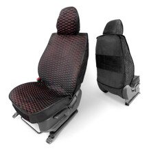 Комплект накидок на весь салон, ткань Велюр, рисунок сота, спинка из велюра, закрытые бока-гармошка велюр, цвет черный, строчка красная, кант черный