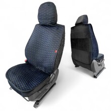 Комплект накидок на весь салон, ткань Велюр, рисунок сота, спинка из велюра, закрытые бока-гармошка велюр, цвет черный, строчка синяя, кант черный