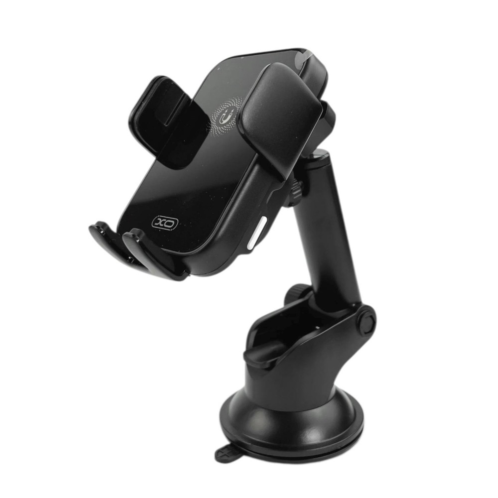 Телефонный держатель с беспроводной зарядкой 15W, на присоске цвет черный Телефонный держатель с беспроводной зарядкой 15W, на присоске цвет черный