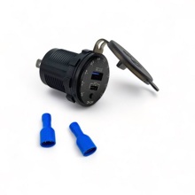 Врезной разъем 2-порта USB + Type-C с индикацией и крышкой, 12V/24V, с кнопкой