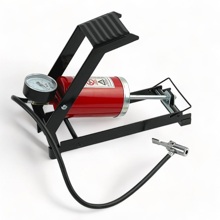 Насос ножной с манометром одинарный с большим наконечником 80/130 мм красный