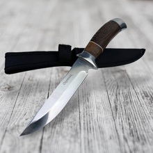 Нож охотничий, рукоятка деревянная коричневая (охотник)