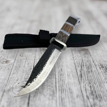 Нож охотничий, деревянная рукоятка, коричневый (медведь)