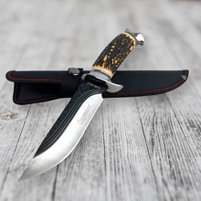 Нож охотничий, пластиковая рукоятка, кость-серебро