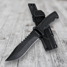 Нож туристический в пластиковом чехле, черный/зеленый