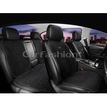 Комплект накидок на весь салон PLUS 2D PEAK, материал замша + экоКожа, цвет черный, строчка черная, кант черный