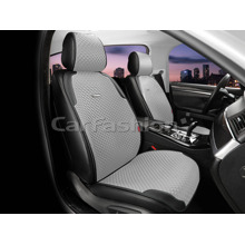 Накидки на передние сиденья 2D SLEEK FRONT, материал полиэстер + экоКожа, цвет серый, строчка серая, кант черный