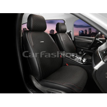 Накидки на передние сиденья 2D SLEEK FRONT, материал полиэстер + экоКожа, цвет черный, строчка черная, кант красный