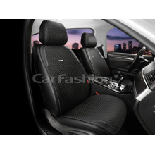 Накидки на передние сиденья 2D SLEEK FRONT, материал полиэстер + экоКожа, цвет черный, строчка черная, кант серый