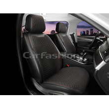 Накидки на передние сиденья 2D TERRA FRONT, материал твид + экоКожа, цвет черный, строчка красный, кант черный