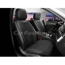 Накидки на передние сиденья 2D TERRA FRONT, материал твид + экоКожа, цвет черный, строчка серая, кант черный