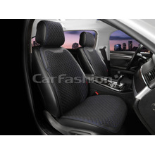 Накидки на передние сиденья 2D TERRA FRONT, материал твид + экоКожа, цвет черный, строчка синяя, кант черный