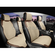 Комплект накидок на весь салон PLUS 2D TERRA, материал твид + экоКожа, цвет бежевый, строчка бежевая, кант коричневый