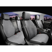 Комплект накидок на весь салон PLUS 2D TERRA, материал твид + экоКожа, цвет серый, строчка серая, кант черный