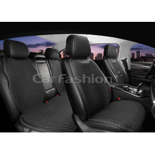 Комплект накидок на весь салон PLUS 2D TERRA, материал твид + экоКожа, цвет черный, строчка серая, кант черный