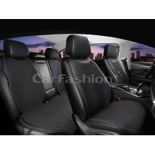 Комплект накидок на весь салон PLUS 2D TERRA, материал твид + экоКожа, цвет черный, строчка синяя, кант черный