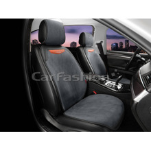 Накидки на передние сиденья 2D TRIO FRONT, материал замша + экоКожа, цвет серый/серый/оранжевый/черный