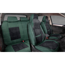 Комплект накидок на весь салон 5D Champion PLUS, ЭкоКожа + алькантара, цвет зелено-черный, кант зеленый, подушки для шеи в комплекте