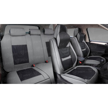 Комплект накидок на весь салон 5D Genesis PLUS, ЭкоКожа, цвет серо-черный, кант серый, подушки для шеи в комплекте