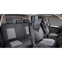 Комплект накидок на весь салон 5D Malibu PLUS, ЭкоКожа + лен, цвет черно-серый, кант черный подушки для шеи в комплекте