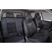 Комплект накидок на весь салон 5D Malibu PLUS, ЭкоКожа + лен, цвет черный, кант черный подушки для шеи в комплекте