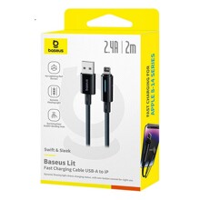 Телефонный кабель usb-a - lightning 12w 2.4a длина 1 метр, LED-подстветка, быстрая зарядка, цвет черный