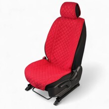 Накидки на передние сиденья FRONT MAX L, ткань алькантара (Италия), широкая модель, цвет красный, строчка красная, кант красный