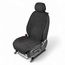 Накидки на передние сиденья FRONT MAX L, ткань алькантара (Италия), широкая модель, цвет черный, строчка черная, кант черный