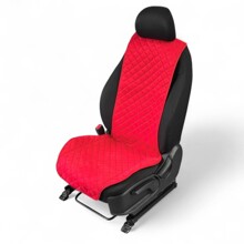 Накидки на передние сиденья FRONT MAX M, ткань алькантара (Италия), грушевидная модель, цвет красный, строчка красная, кант красный