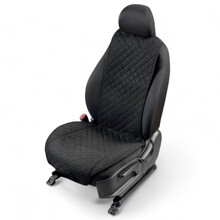 Накидки на передние сиденья FRONT MAX M, ткань алькантара (Италия), грушевидная модель, цвет черный, строчка черная, кант черный