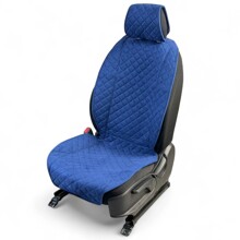 Накидки на передние сиденья FRONT MAX L, ткань алькантара (Италия), широкая модель, цвет синий, строчка синяя, кант синий