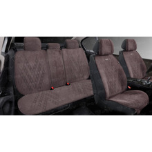 Комплект накидок на весь салон ATOM PLUS, материал алькантара, цвет темно-коричневый, строчка темно-коричневая, кант темно-коричневый